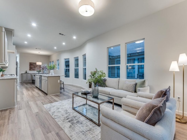 living room with light wood-type flooring