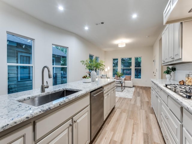 kitchen featuring white cabinets, plenty of natural light, sink, and appliances with stainless steel finishes