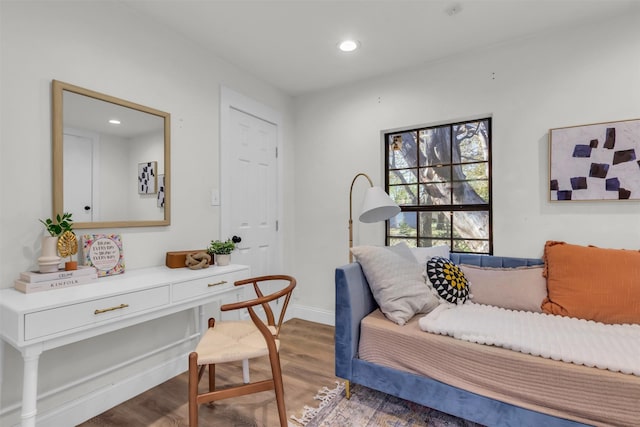 office space featuring dark wood-type flooring