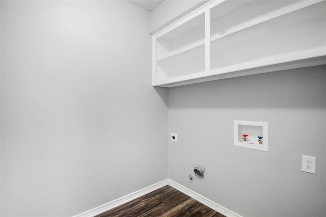 laundry area with electric dryer hookup, washer hookup, and dark hardwood / wood-style flooring