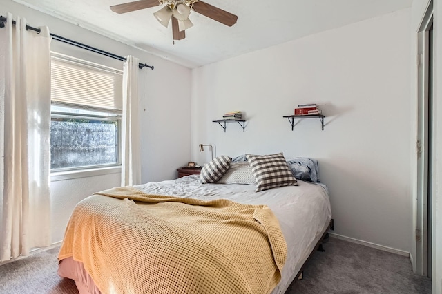 bedroom with carpet flooring and ceiling fan