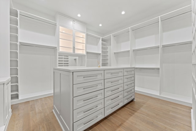 spacious closet featuring light hardwood / wood-style flooring