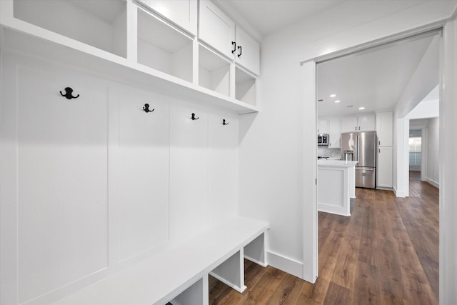 mudroom with dark hardwood / wood-style flooring