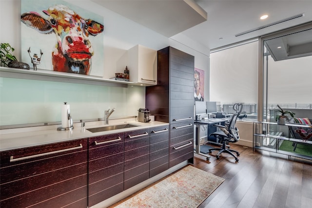 kitchen featuring wood-type flooring and sink