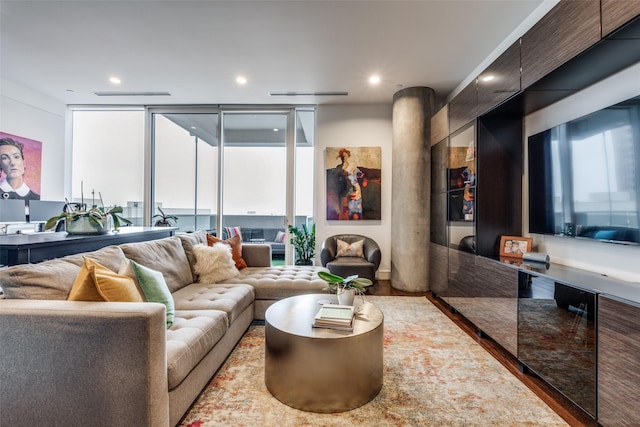 living room featuring light wood-type flooring and a wealth of natural light