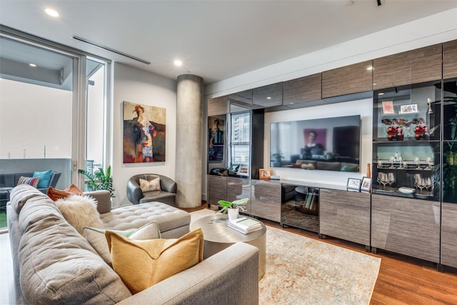 living room with hardwood / wood-style flooring