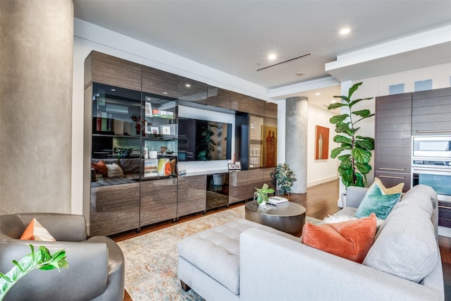 living room with hardwood / wood-style floors