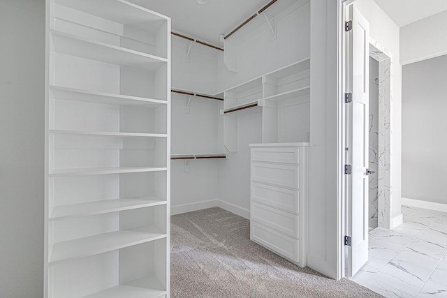 spacious closet featuring light carpet