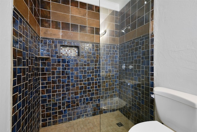 bathroom with toilet and a tile shower