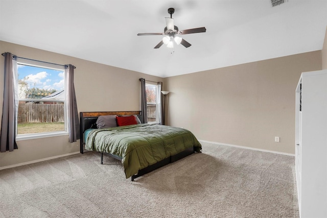 bedroom featuring carpet floors and ceiling fan