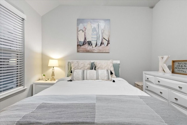 bedroom featuring vaulted ceiling