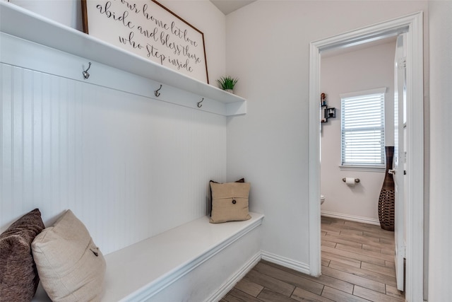 mudroom with hardwood / wood-style flooring