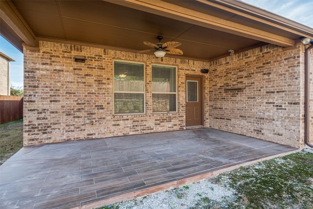 view of patio featuring ceiling fan