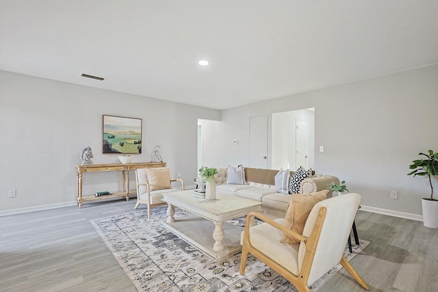 living room with light wood-type flooring