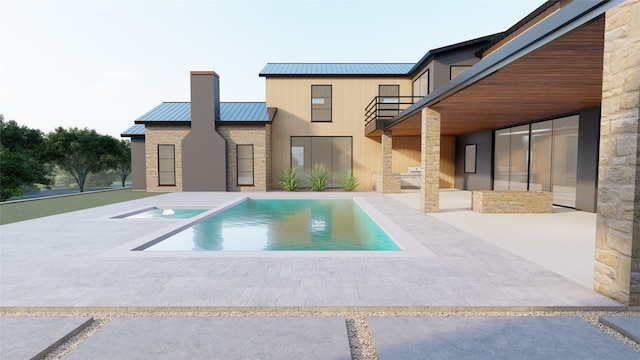 view of pool featuring an in ground hot tub and a patio