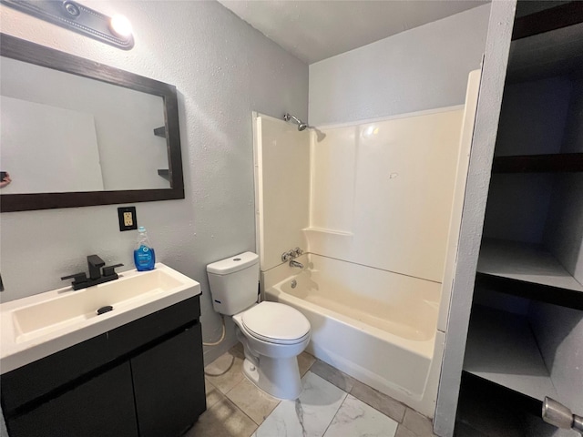 full bathroom with shower / bathtub combination, vanity, and toilet