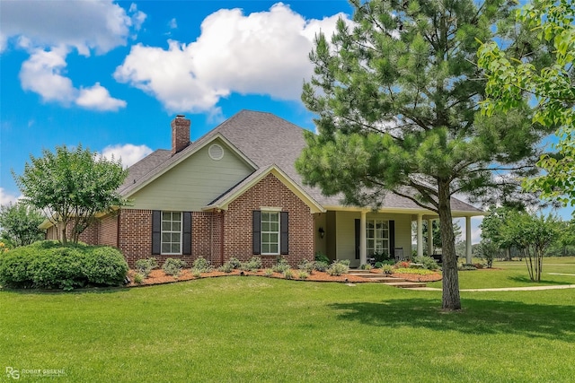 view of front of home featuring a front lawn and a porch