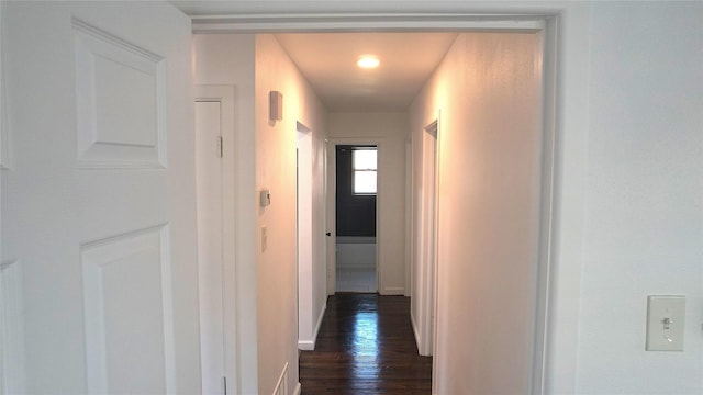 corridor featuring dark wood-type flooring