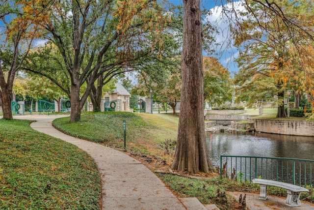 view of yard with a water view