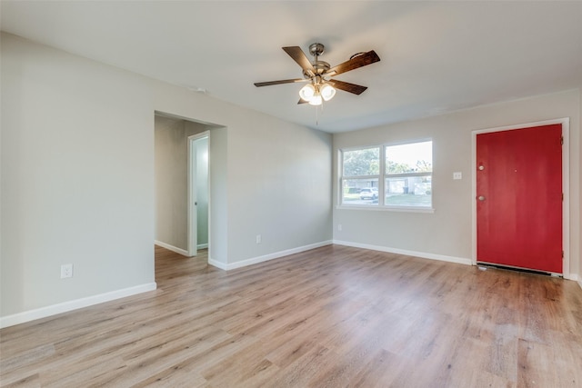 interior space featuring ceiling fan and light wood-type flooring