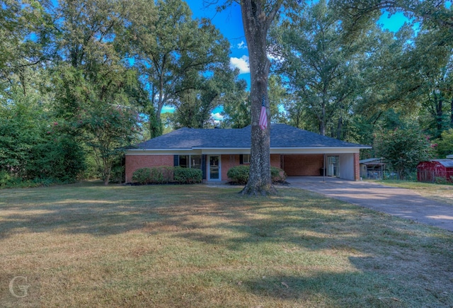 ranch-style house with a front lawn and a carport