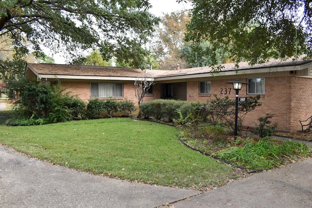 ranch-style home featuring a front lawn