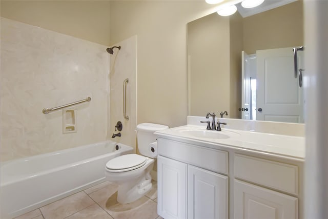 full bathroom featuring shower / washtub combination, tile patterned flooring, vanity, and toilet