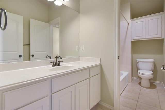 full bathroom featuring tile patterned floors, vanity, toilet, and tub / shower combination