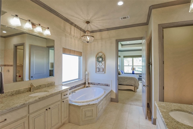 bathroom featuring crown molding, plenty of natural light, and tile patterned flooring