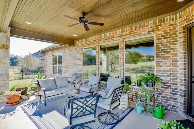 view of patio / terrace with outdoor lounge area and ceiling fan