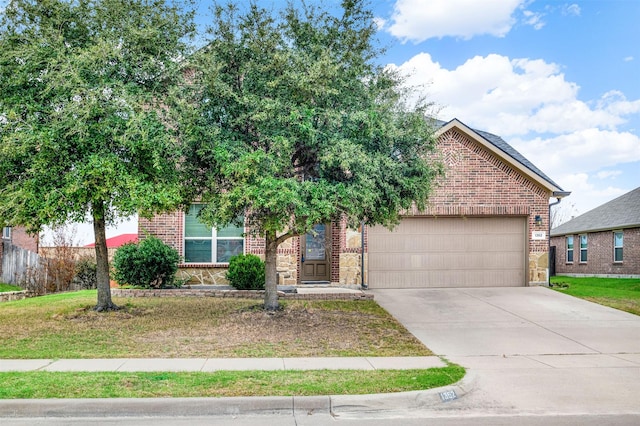 obstructed view of property with a garage