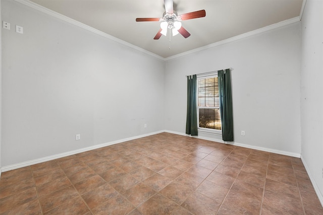 spare room featuring ceiling fan and ornamental molding