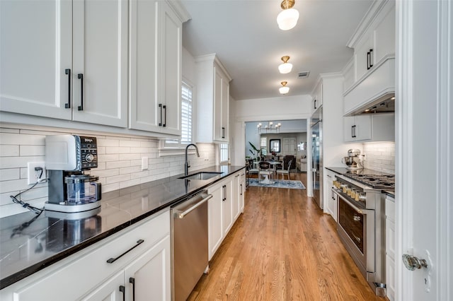 kitchen with white cabinets, premium appliances, and sink