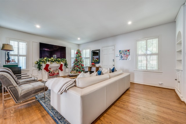 living room with light hardwood / wood-style floors