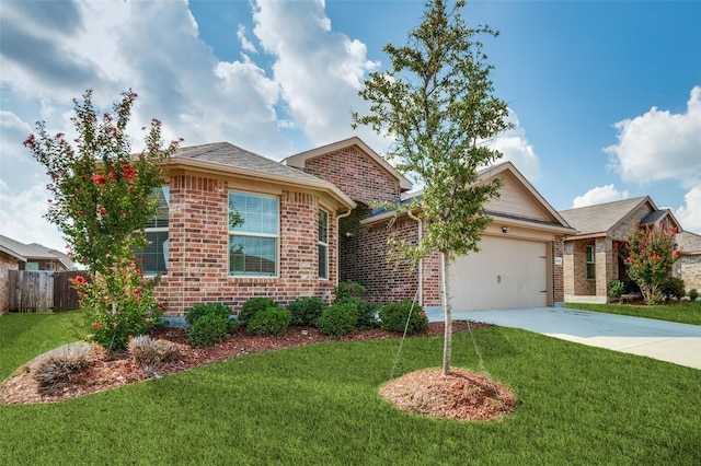 view of front of property with a garage and a front yard