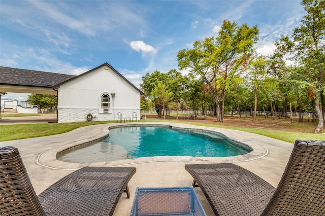 view of pool featuring a patio