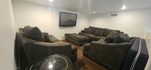 living room with dark hardwood / wood-style floors