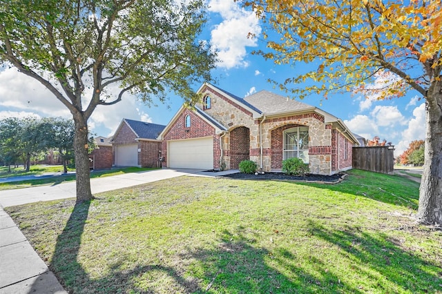 view of front facade with a front lawn and a garage