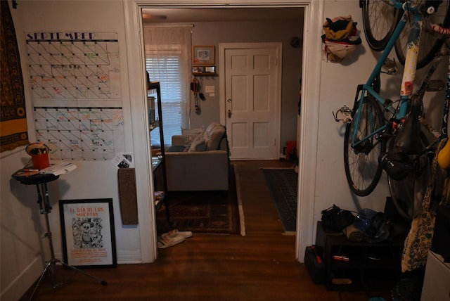 hallway featuring dark hardwood / wood-style floors