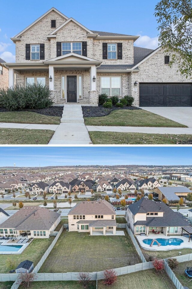 view of front facade with a garage and a front yard