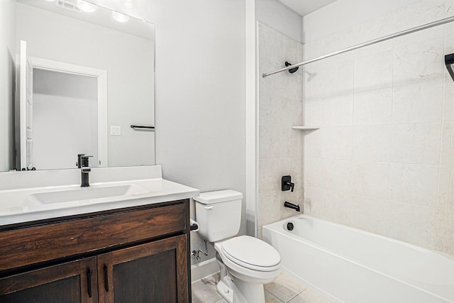 full bathroom featuring tile patterned flooring, vanity, toilet, and  shower combination