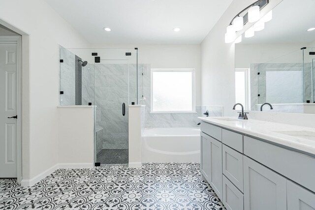 6292 Candy Oak Ct, Royse City, TX 75189 - bathroom with a garden tub, a stall shower, double vanity, and recessed lighting