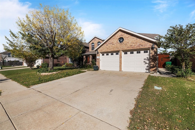 view of front of property with a front yard and a garage