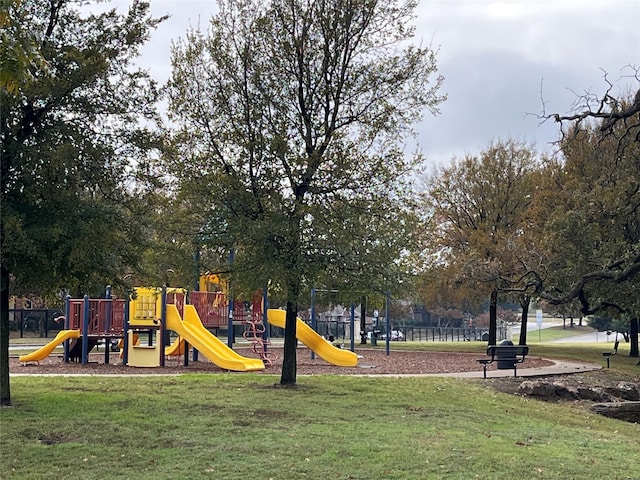 view of jungle gym with a yard