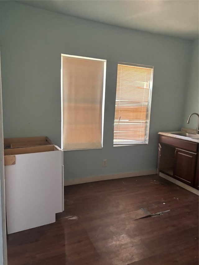 unfurnished room featuring dark wood-type flooring and sink