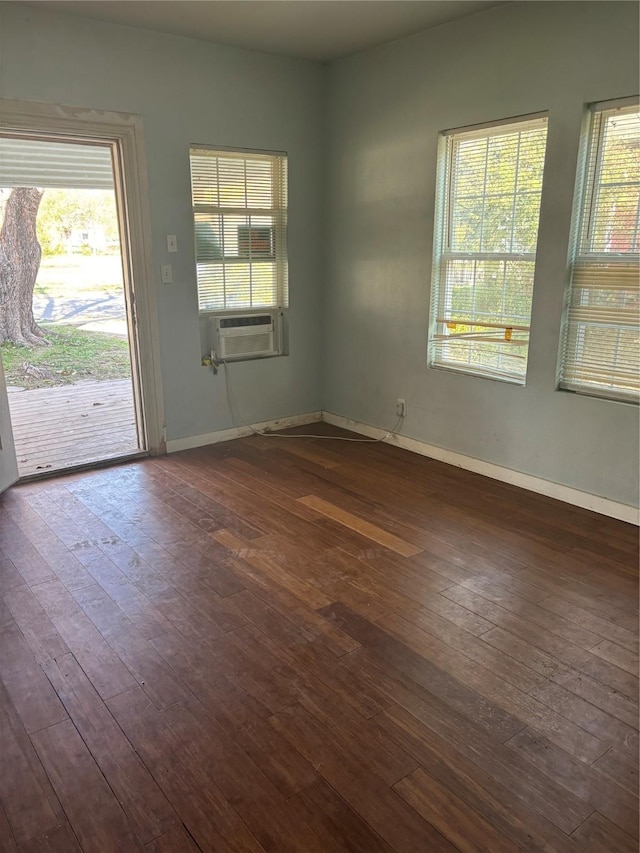 spare room with a wealth of natural light and dark wood-type flooring