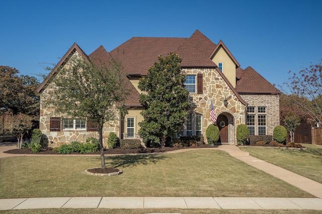 tudor-style house featuring a front yard