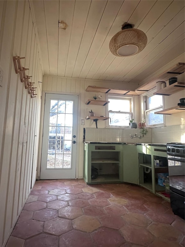 interior space featuring wooden ceiling