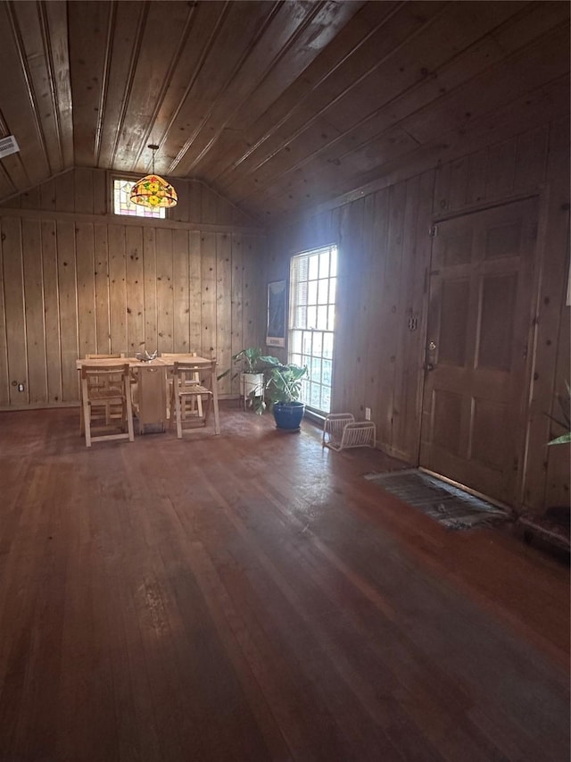 misc room with plenty of natural light, wooden ceiling, lofted ceiling, and hardwood / wood-style flooring