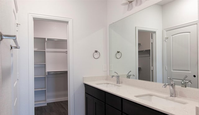 bathroom with vanity and wood-type flooring